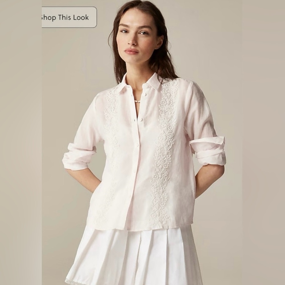 J.Crew Collection beaded button-up shirt in ramie